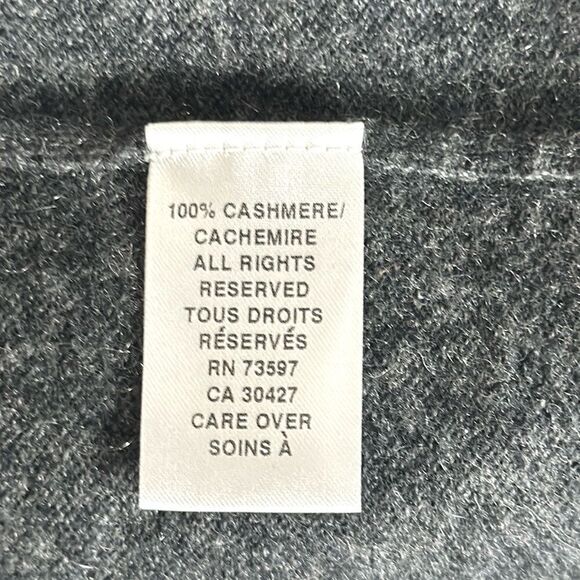 RAFFI Cashmere V-Neck Fringe Sleeve Boho Sweater Iron Gray Short Boxy Style M - Picture 10 of 10